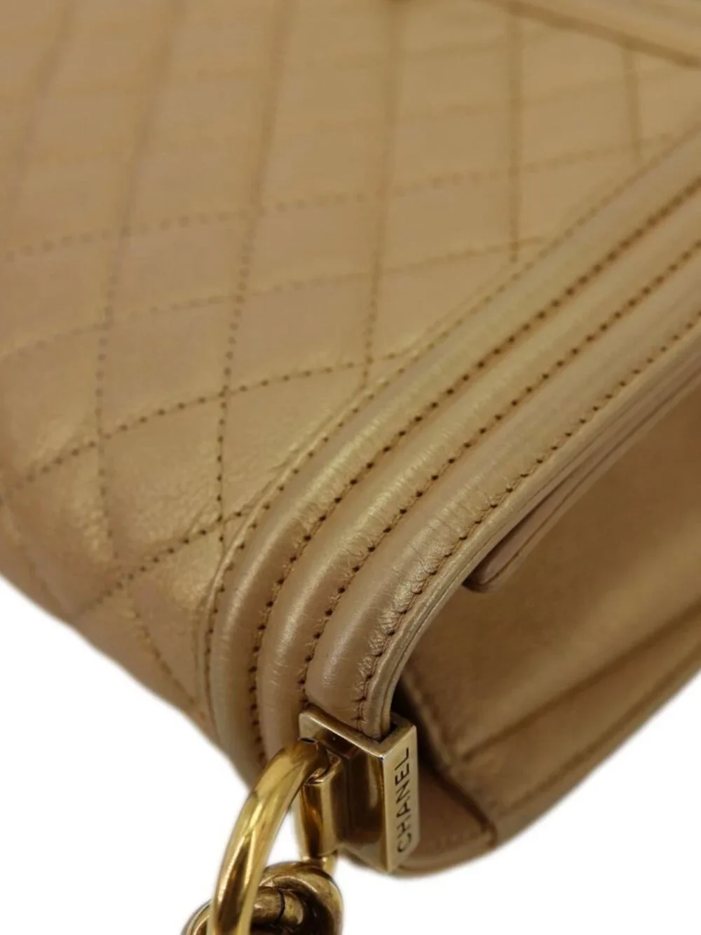 Chanel  Boy Flap Old Medium Quilted Leather Crossbody Bag Gold